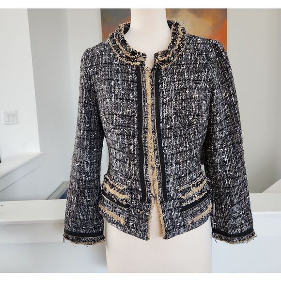 Yoana Baraschi Black and Tan Tweed Blazer Size 8 - Picture 1 of 8